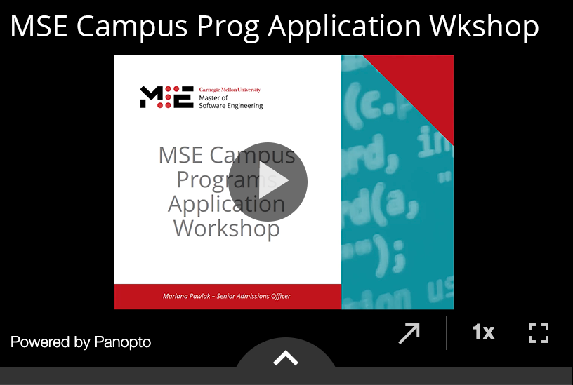 Title slide for the MSE campus programs application workshop.